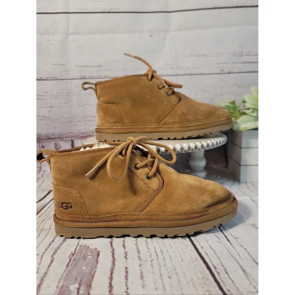 UGG Women's Neumel Tan Suede Lace-Up Shearling Chukka Boots 1094269 Size 6